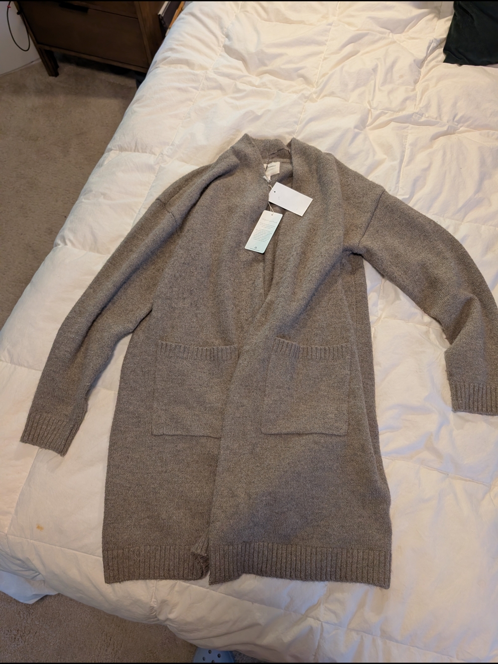 Thread & Supply Taupe Open-Front Long Cardigan with Pockets